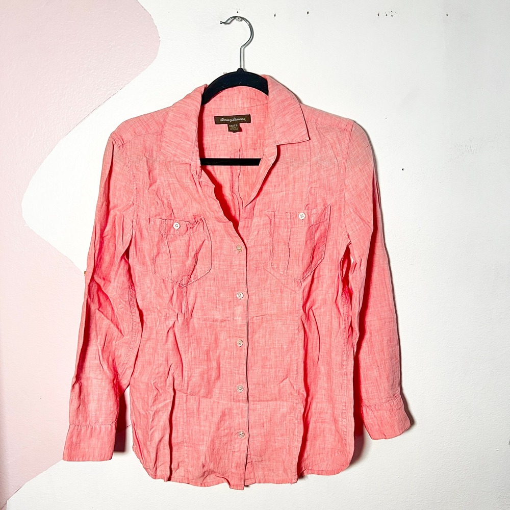 Tommy Bahama 100% Linen Shirt Women's XS Coral Long Sleeve Button Down